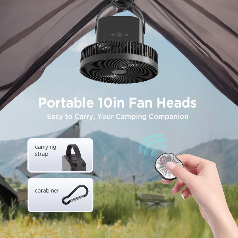 Marchpower 10in Foldable Camping Fan, Detachable Tripod, 10000mAh Rechargeable, Remote Control, Quiet Oscillating, Adjustable Height Pedestal Floor Fan for Home - Image 3